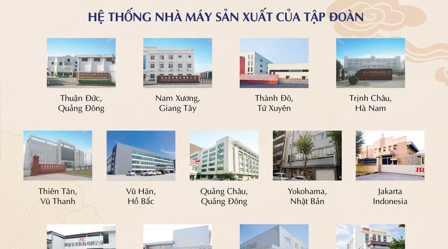 Hệ thống nhà máy sản xuất của tập đoàn Bình Vinh Sài Gòn tại Việt Nam, Trung Quốc, Nhật Bản, Đài Loan, Indonesia